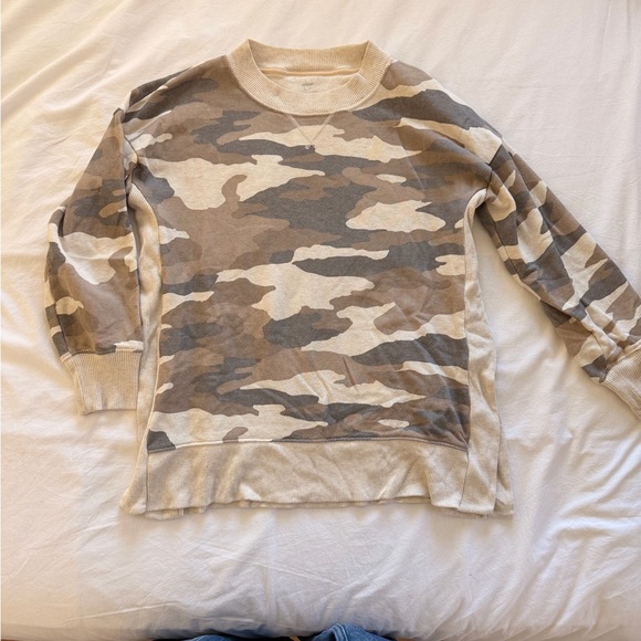 Aerie Camouflage Crew Neck Sweater - Beige and Gray - Picture 3 of 4